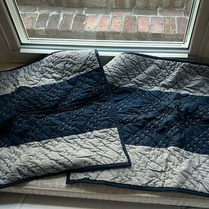 PB Teen pillow sham covers blue gray stitching 2 unused